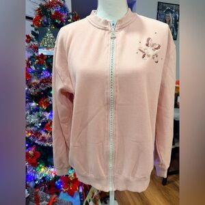 Pink Bomber Jacket with Butterfly Embroidery